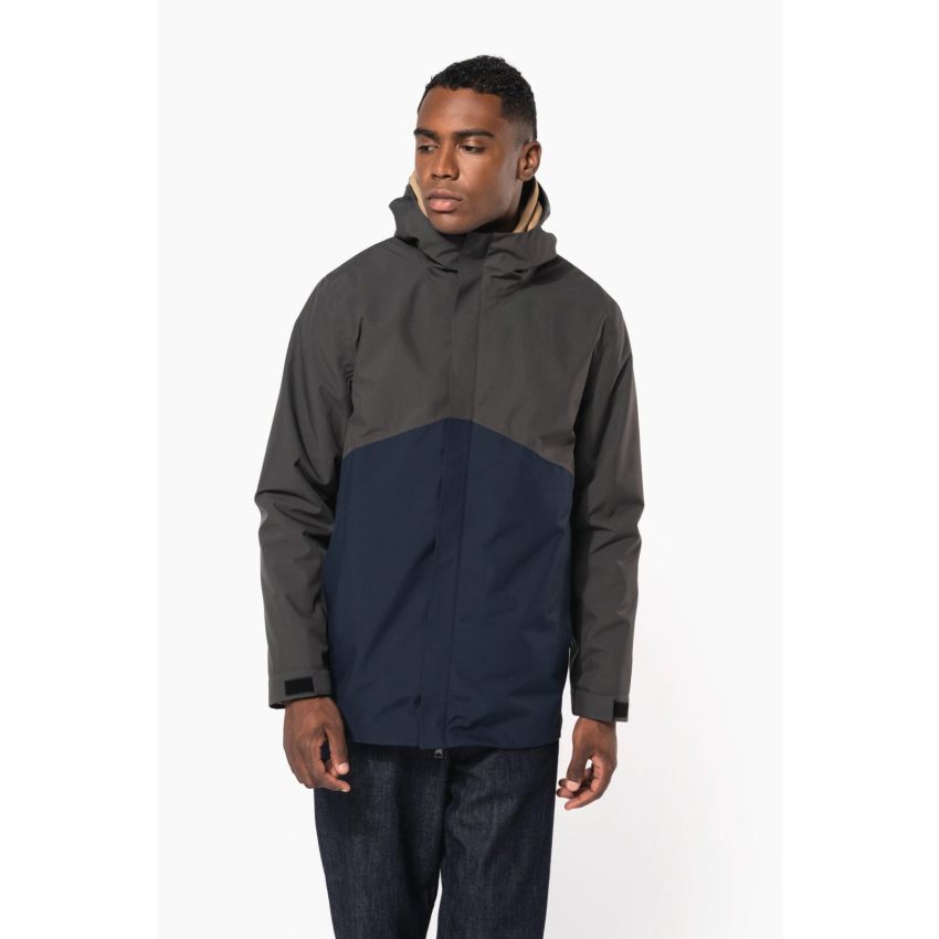 Parka 3 en 1 imperméable à capuche bicolore unisexe