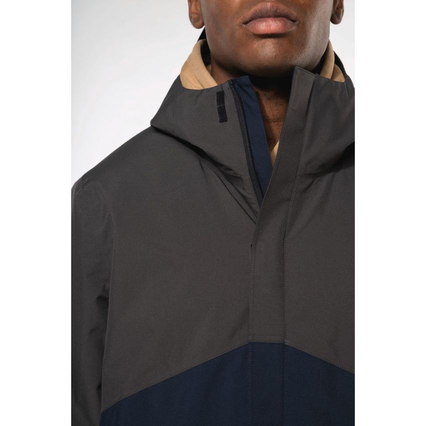 Parka 3 en 1 imperméable à capuche bicolore unisexe