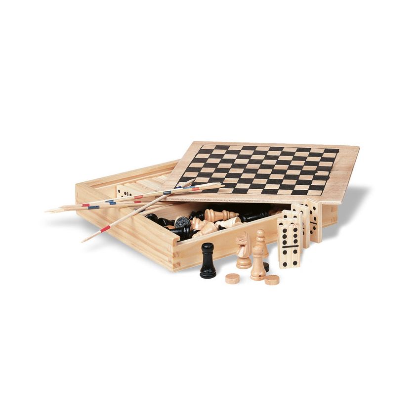 4 jeux en boîte en bois