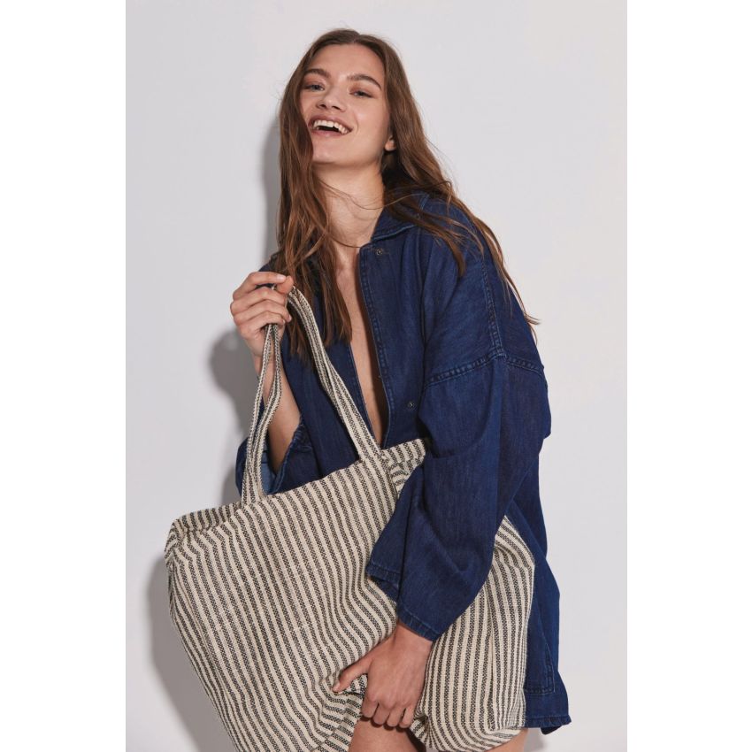 Sac de courses à rayures en jute