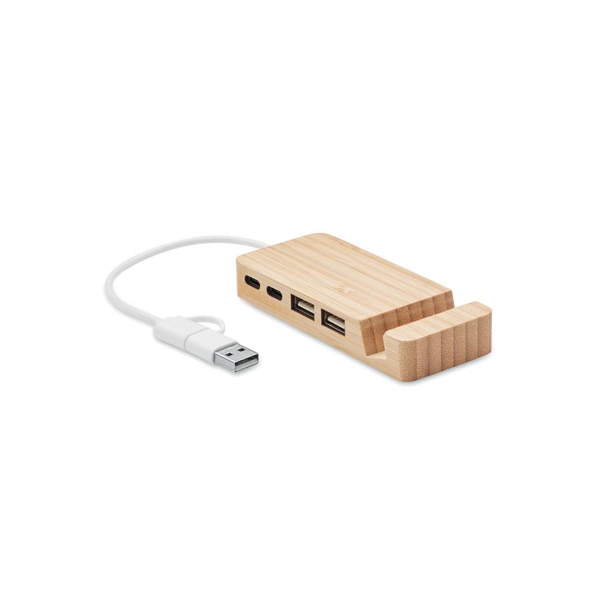 Hub USB 4 ports en bambou