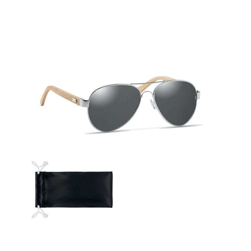 Lunettes de soleil en bambou dans une pochette