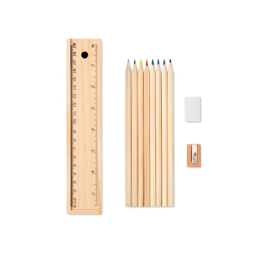Set de 12 crayons avec étui en bois