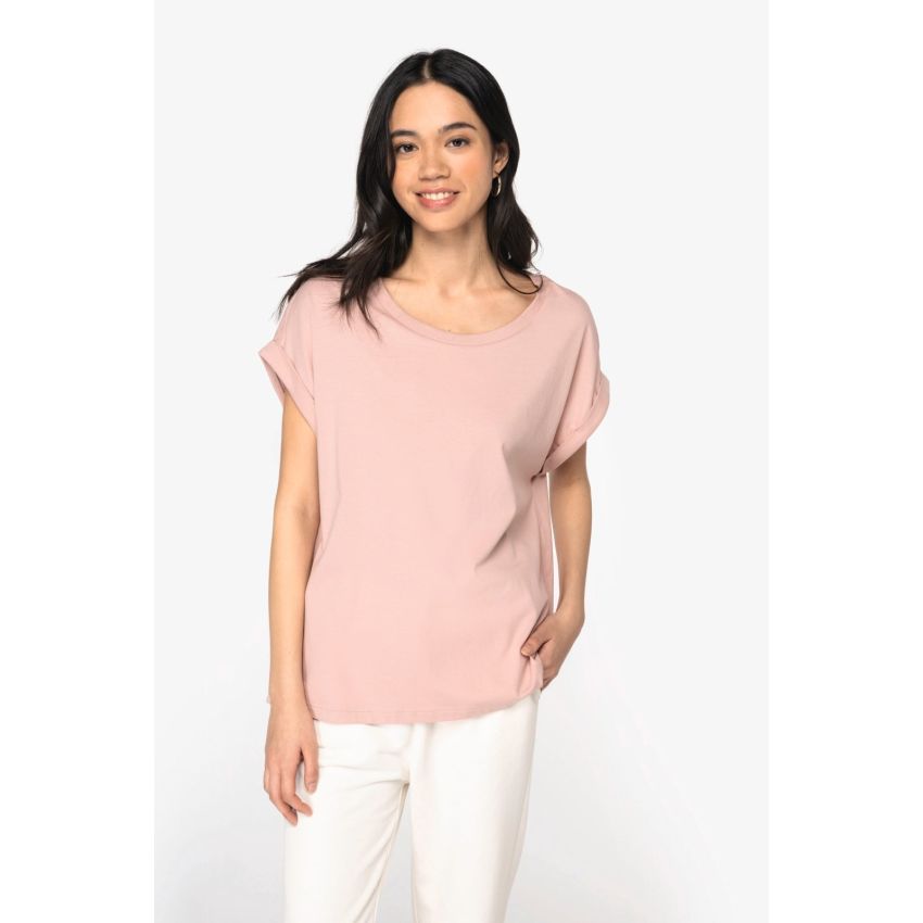 T-shirt éco-responsable à manches retroussées pour femme
