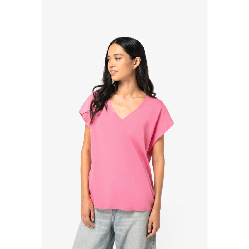 T-shirt ample éco-responsable à col en V pour femme
