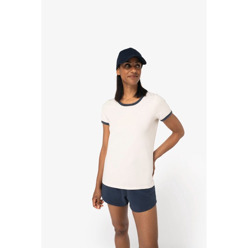 T-shirt ringer éco-responsable avec contrastes et aspect délavé pour femme