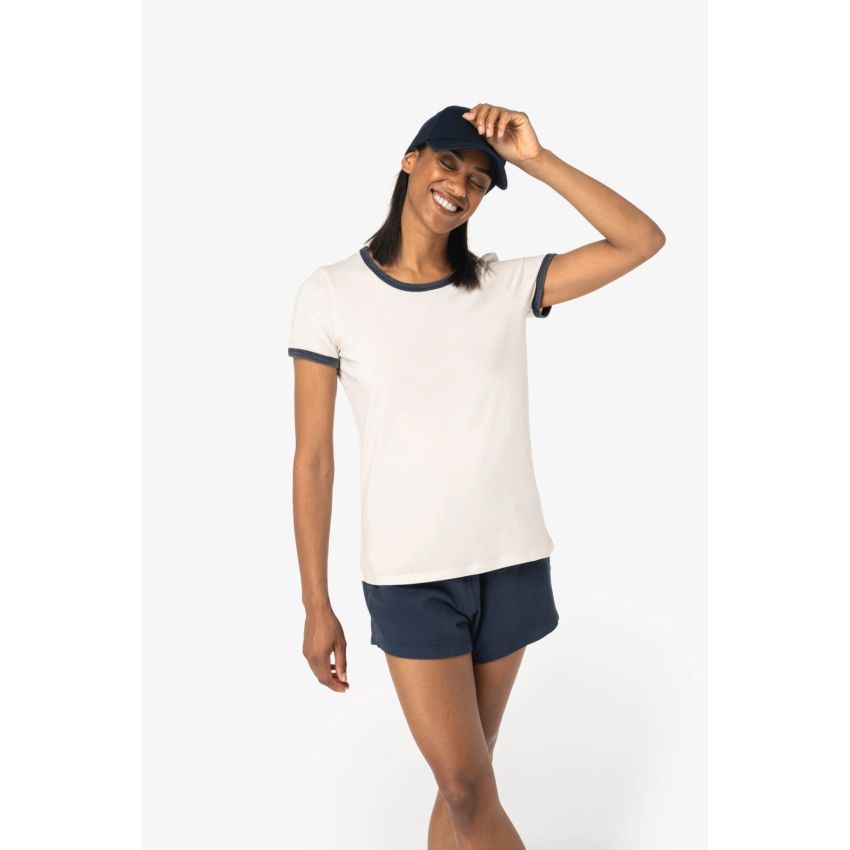 T-shirt ringer éco-responsable avec contrastes et aspect délavé pour femme