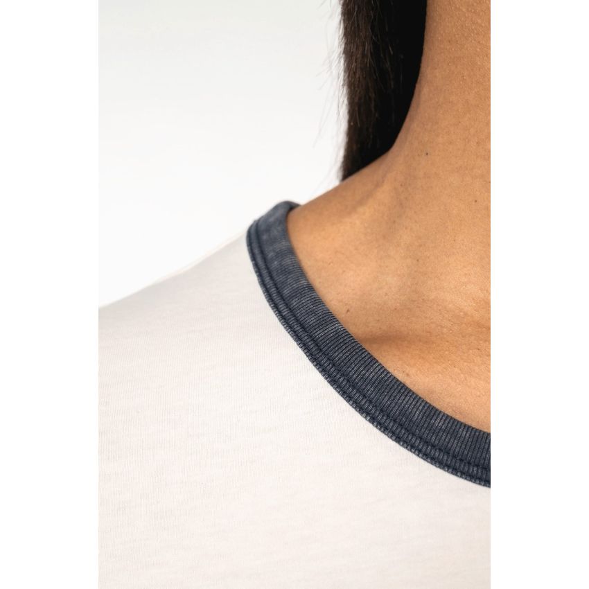 T-shirt ringer éco-responsable avec contrastes et aspect délavé pour femme