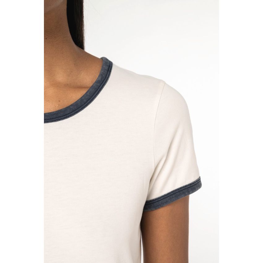 T-shirt ringer éco-responsable avec contrastes et aspect délavé pour femme