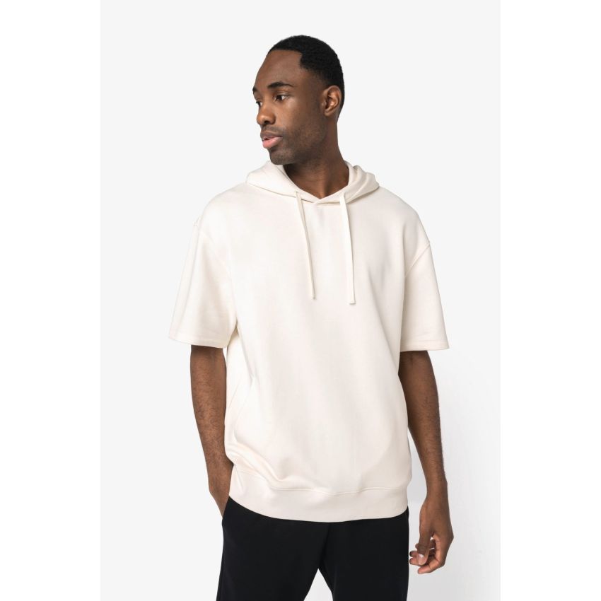 Sweat-shirt éco-responsable à capuche, épaules tombantes, manches courtes, en French Terry unisexe