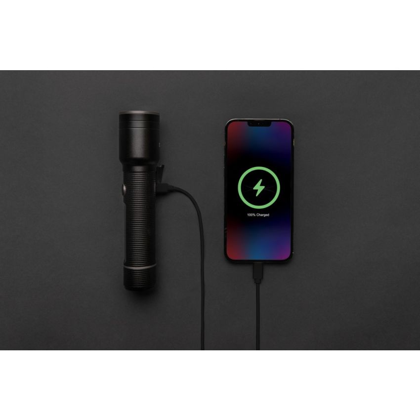 Lampe torche résistante rechargeable USB en aluminium recyclé RCS
