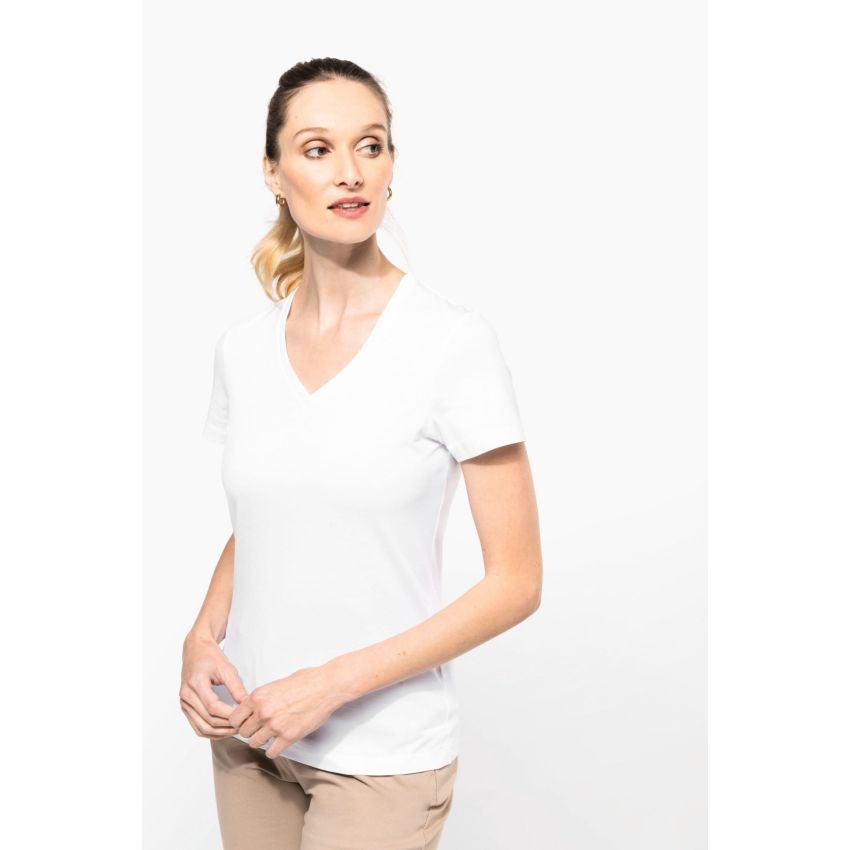 T-shirt Supima® col en V à manches courtes pour femme