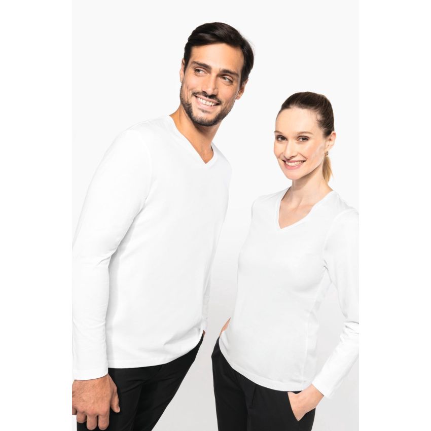 T-shirt en Supima® à col en V et manches longues pour homme