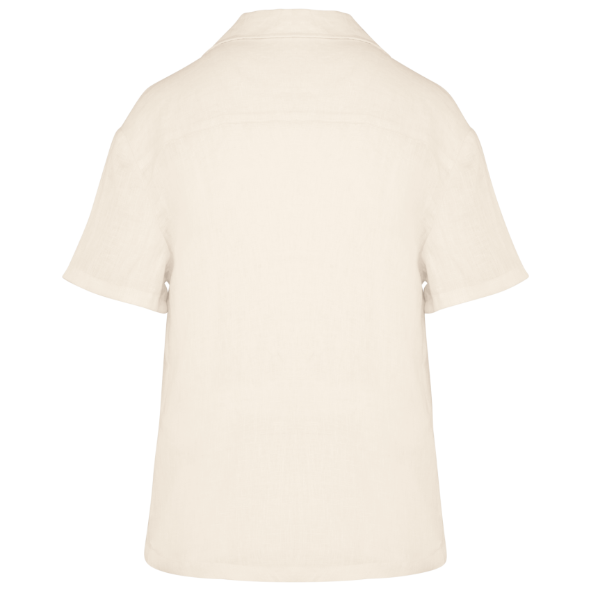 Chemise manches courtes en lin avec col bowling pour femme