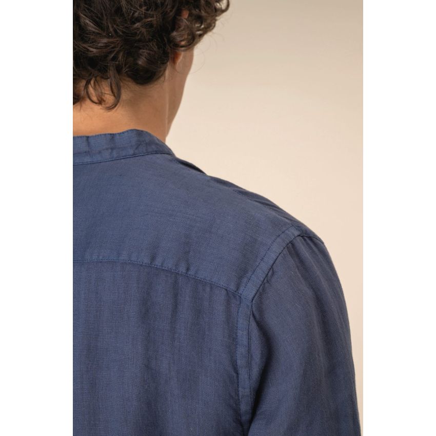 Chemise à col mao aspect lin lavé pour homme