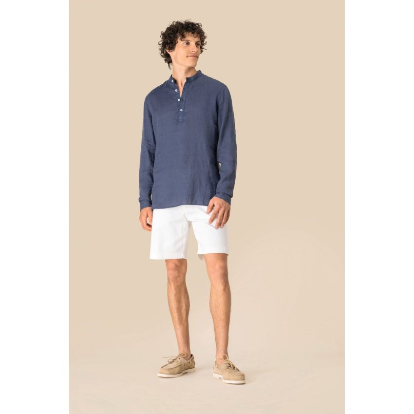 Chemise à col mao aspect lin lavé pour homme