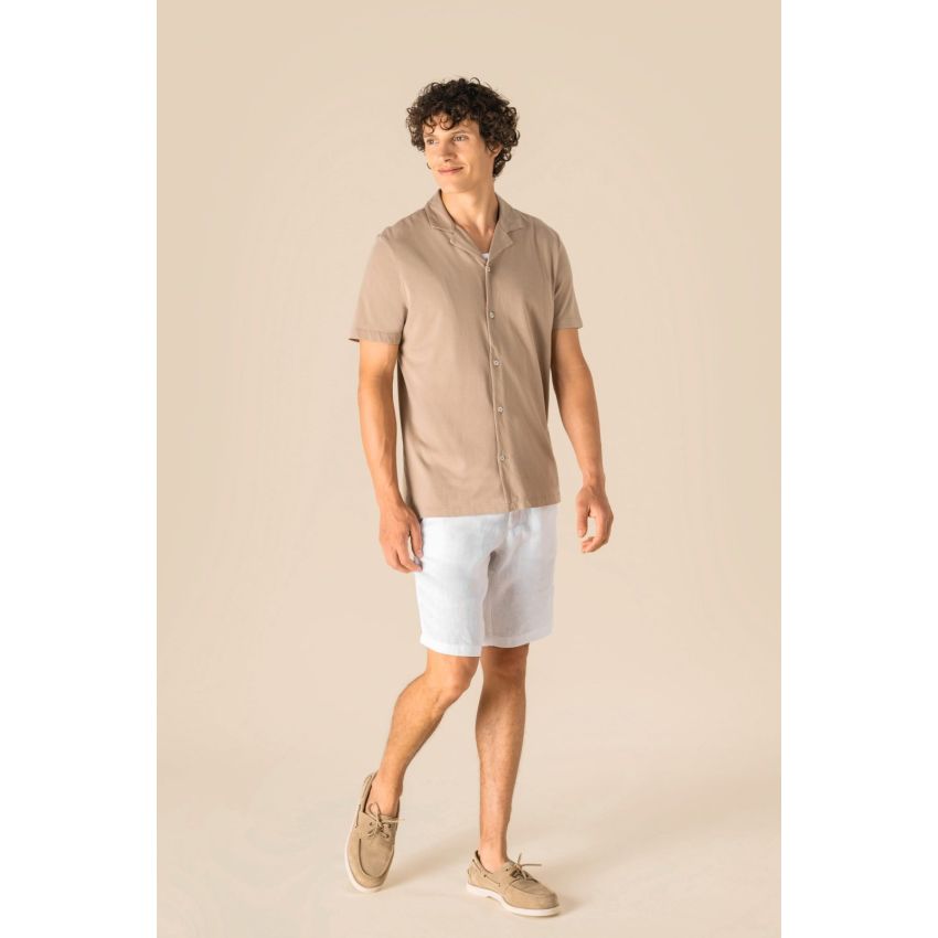 Chemise éco-responsable à l’aspect délavé en jersey à manches courtes avec col bowling pour homme