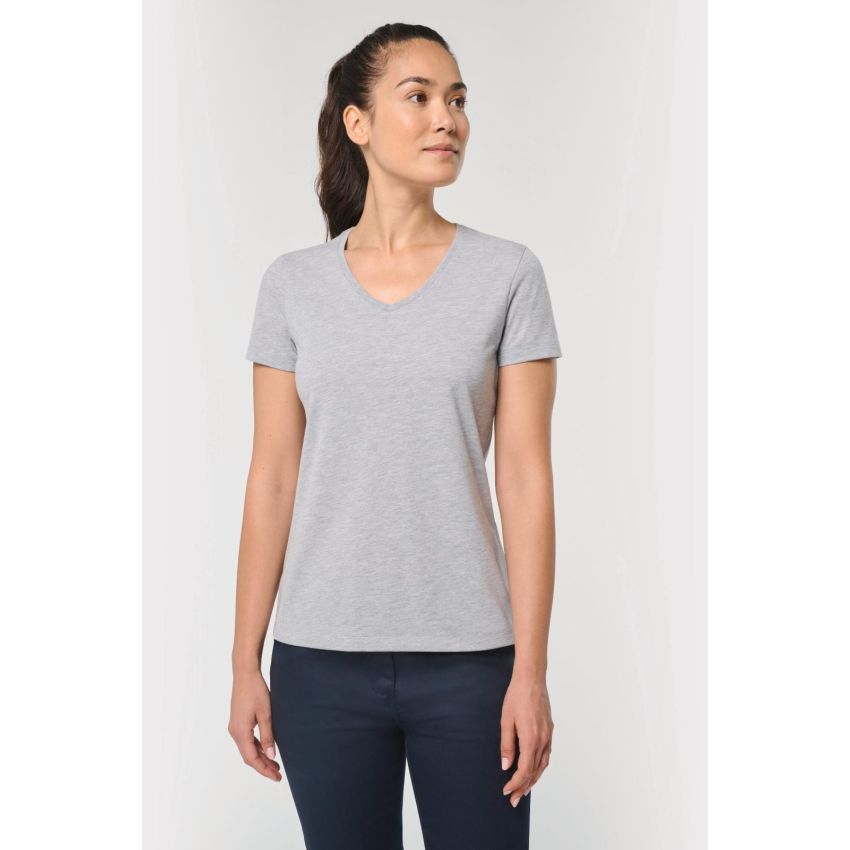 T-shirt éco-responsable à col en V antibactérienne pour femme