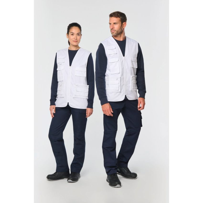 Gilet multipoches polyester/coton doublé unisexe