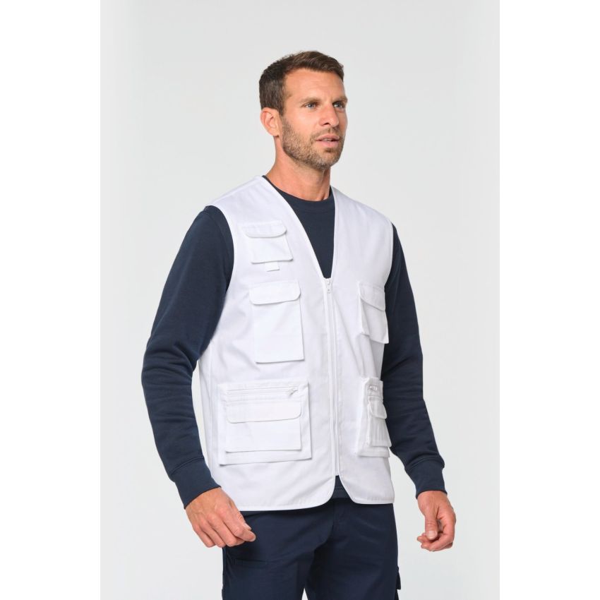 Gilet multipoches polyester/coton doublé unisexe